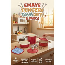 Craftivio Oyuncak Metal Tencere Tava Seti 8 Parça - Pembe Paslanmaz Çelik Evcilik Mutfak Seti