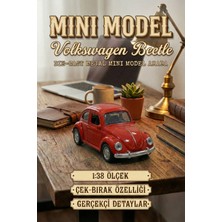 Craftivio Volkswagen Beetle Vosvos Mini Model Araba 1:38 Ölçek Die-Cast Metal Çek-Bırak Oyuncak 9.5 cm Kırmızı