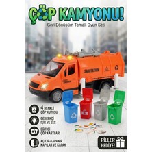 Craftivio Çöp Kamyonu Oyuncak Seti - Sesli Işıklı Geri Dönüşüm Arabası - 4 Renkli Çöp Kutulu ve Kartlı - 27 cm