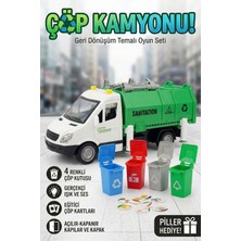 Craftivio Çöp Kamyonu Oyuncak Seti - Sesli Işıklı Geri Dönüşüm Arabası - 4 Renkli Çöp Kutulu ve Kartlı - 27 cm