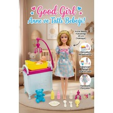 Craftivio Good Girl Anne ve Tatlı Bebeği Bakım Seti - 29 cm Aksesuarlı Oyuncak Bebek ve Beşik