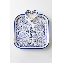 Evcime El Yapımı Kalp ve Bahar Temalı Sunum Tabağı - 20 cm - Mavi Beyaz