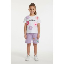 Cansın Mini Lila Çiçek Desenli Tişörtlü Kız Çocuk Şortlu 2 Takım 23852