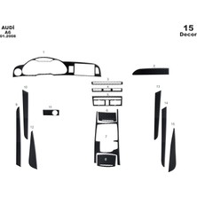 Mars Cockpit Design Audi A6 2008 Konsol-Torpido Kaplama 16 Parça Siyah Karbon