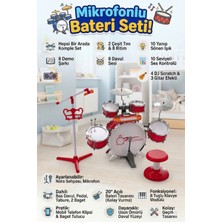 Craftivio Mikrofonlu Işıklı Sesli Bateri Seti - Piyanolu Tabureli Bagetli Eğitici Çocuk Bateri Takımı Kırmızı