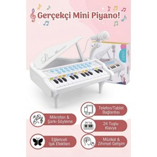 Craftivio Mikrofonlu 24 Tuşlu Pembe Çocuk Piyanosu - Telefon Bağlantılı Eğitici Işıklı Org Müzik Seti