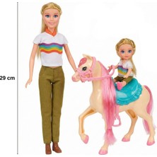 Craftivio Good Girl 2'li Oyuncak Bebek ve At Binicilik Seti - 29CM Büyük Bebek, Küçük Bebek, Pembe Yeleli Pony