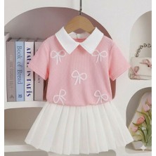 İnebolu Kids Kız Çocuk Kurdele Nakışlı Yakalı Piliseli Etek 2 Li Takım