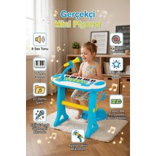 Craftivio Mikrofonlu Tabureli Çocuk Piyano Org Seti - 31 Tuşlu Işıklı Sesli Eğitici Müzik Aleti Oyuncağı