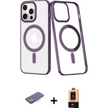 Marsilyan™- iPhone 13 Pro Max Kılıf Yörünge Minimal - Şeffaf Maxco Cam Ekran Koruyucu + Pembe Renkli Kamera Lens Koruma Cam