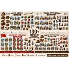 130+ Parça Kahve Temalı Büyük Sticker Seti | Istanbul, Türkiye, Dünya Şehirleri, Kahve Fincanı, Vintage Laptop Defter Valiz Sticker Paketi