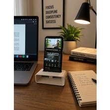 Alpin Store Bej Pla Organik Tablet & Telefon Tutucu Hoparlörlü – 12X5X5 cm Minimal Masaüstü Standı | Ses Yükseltici Dekoratif Tasarım