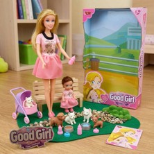 Craftivio Good Girl Anne Kız Pet Shop Oyun Seti - 29 cm Oyuncak Bebek, Yavru Köpekler ve Pusetli Evcilik Seti