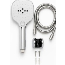 Esmo Home Spiralli Duş Başlığı Seti, 3 Fonksiyonlu Tuşlu Geniş Gövde Krom Duş Başlığı, 150 cm Duş Hortumu, Mafsallı Başlık, Vida ve Dübel Dahil, Su Tasarruflu, Duvara Monte Banyo Takımı