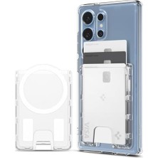 Esmo Home ve Galaxy Magfit Kılıflar ile Uyumlu 3 Kartlı Manyetik Cüzdan Ultra Hybrid Wallet Kartlıklı Kılıf Crystal Clear - AFA09206