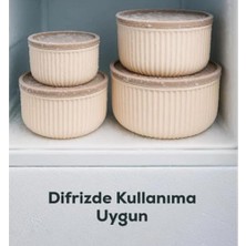 Esmo Home 4'lü Modern Saklama Kabı Seti, Çizgili Bej Plastik, Bpa Içermeyen, Mikrodalga ve Dondurucu Uyumlu, 2.5L-1.5L-0.80L-0.45L Kapasiteli, Yuvarlak Tasarım