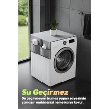 Esmo Home Çamaşır Makinesi Koruyucu Örtü 4 Cepli Banyo Düzenleyici Organizer Su Geçirmez Örtü (Gri)