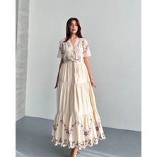 Arzu Has Butik Yeni Sezon Nakışlı Keten Elbise