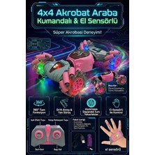 Craftivio Şarjlı Uzaktan Kumandalı ve El Sensörlü 4x4 Akrobat Araba 360 Derece Dönen Işıklı Oyuncak Araba