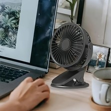 Esmo Home Masaüstü Şarjlı Fan Klipsli 360 Derece Dönebilen Vantilatör Soğutucu Klima Mandallı Siyah