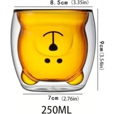 Esmo Home Çift Cidarlı Ayı Desenli Borosilikat Cam Bardak – 250 Ml, Dayanıklı,kahverengi