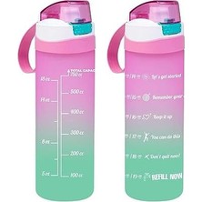 Esmo Home 161670-161 Su Şişesi - Motivasyon Su Matarası - Plastik Renkli Suluk Pembe 750CC