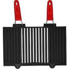 Esmo Home Metal Döküm Mangal Izgarası, Çift Silikon Kulplu, 40 x 25 x 0.7 cm