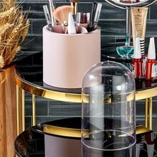 Esmo Home Bölmeli Makyaj Organizeri Şeffaf Kapaklı Büyük Fırça Organizeri Pembe