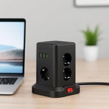 Esmo Home Kule Tipi Çoklu Priz – 3 Usb-A + 1 Type-C Çıkışlı, Akım Korumalı, Tek Tuş Kontrollü Masaüstü Priz