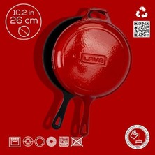 Esmo Home Döküm Combo Derin Tava / Saplı Tencere ve Kızartma Tavası, Metal Saplı Kapaklı, 26CM, Kırmızı
