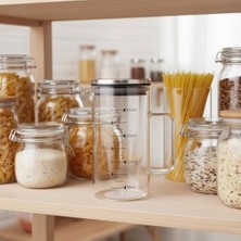 Esmo Home 2'li Set Paslanmaz Çelik Kapaklı Borosilikat Cam Yağdanlık ve Ölçü Kabı - 350ML - Dayanıklı Damlatmaz Sosluk, Sütlük ve Mutfak Hazırlık Sürahisi - Şeffaf Modern Tasarım