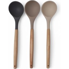 Esmo Home Bambu Saplı Silikon Kepçe, Bambu Uzun Silikon Çorba ve Sos Kepçesi 27CM 3 Renk Seçenekli (Siyah)