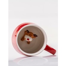 Esmo Home 3D Yavru Geyik Biblolu Kırmızı Porselen Kupa - 350ML | Şık ve Eğlenceli Tasarım,kırmızı