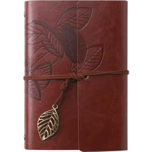 Esmo Home Yaprak Motifli Pu Deri Defter – 80 Sayfa Çizgisiz Günlük, 14.5X10.5 Cm, Yaprak Şeklinde Metal Kapatmalı Retro Ajanda & Not Defteri, Seyahat Defteri, Travel Journal (Kiremit)