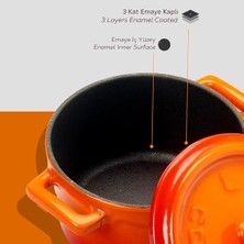Esmo Home Metal Döküm Mini Tencere, 10 Cm, 0.35 L Hacim, Turuncu