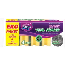 Esmo Home Klasik Yeşil Sünger Oluklu 4'lü + 2’li Ovma Teli