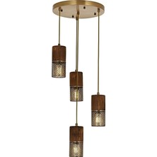 Esmo Home AV-60265-4ET Eskitme Kaplama Modern Avize E27 Metal Ahşap 35CM