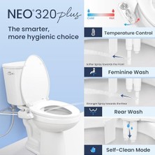 Esmo Home Bidet Neo 320 Plus – Yeni Nesil Su Bide Klozet Kapağı Eklentisi, Yenilikçi Ez-Kaldırma Menteşeleri, Çift Nozullu ve 360° Kendini Temizleme Modu (Beyaz)