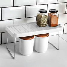 Esmo Home Mutfak Düzenleyici Raf, Tezgah Üstü Organizeri, 30X14X15 Cm, Baharatlık ve Tabak Rafı, Dolap Içi Kullanıma Uygun (Beyaz, Küçük)