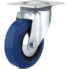 Esmo Home Donanım (100 Mm) F08335 Endüstriyel Elastik Kauçuk Döner Tekerler, 3-15/16 Tekerlek Çapı, Mavi