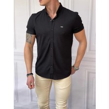 Modefendicom Slim Fit Pamuk Örme Polo Yaka Kısa Kollu Gömlek