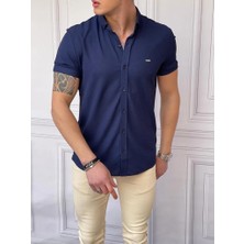 Modefendicom Slim Fit Pamuk Örme Polo Yaka Kısa Kollu Gömlek