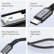 Esmo Home Type-C To Type-C (3 Metre) Hızlı Şarj 240W Pd 48V5A Yüksek Kaliteli Alüminyum Örgülü Kablo Gri