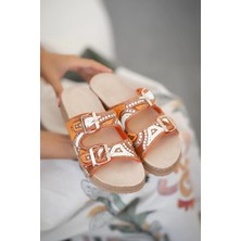 Pabuç Butik Capri Taşlı Tokalı Kadın Terlik Oranj