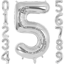 Esmo Home Xesha 5 Rakamı Doğum Günü Balonu Yaş Günü Gümüş Renk Uçan Balon 102 cm Doğum Günü ve Parti Dekorasyonu Büyük Boy Folyo Helyum Uçan Balon Yaş 5 Sayısı