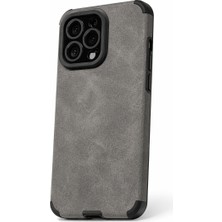 Vantelia iPhone 15 Uyumlu Pu Deri Telefon Kılıfı Gri Kamera Korumalı Darbe Emici Mat Dokulu