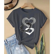 Nıgrum Pardus Yuvarlak Yaka Çengel Kalpler Baskılı Yeni Trend Kız Çocuk T-Shirt