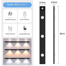 Esmo Home Sensörlü Şarjlı 3 Farklı Işık Renkli Dimmerli 40CM Siyah Ultra Slim Kabin LED