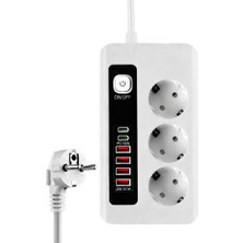 Esmo Home 3500W Akım Korumalı Çoklu Priz - 3 Priz Girişi, 2 Type-C + 4 USB Port, Pd 18W Hızlı Şarj, Açma/kapama Anahtarı, 2 Metre Kablolu Uzatma Prizi