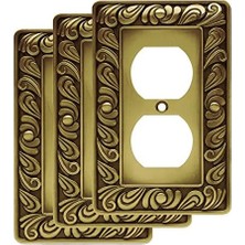 Esmo Home Paisley Duvar Plakası, Eskitme Antik Pirinç Tek Dubleks Anahtar Kapağı, 3'lü Paket, W10110V-ABT-R